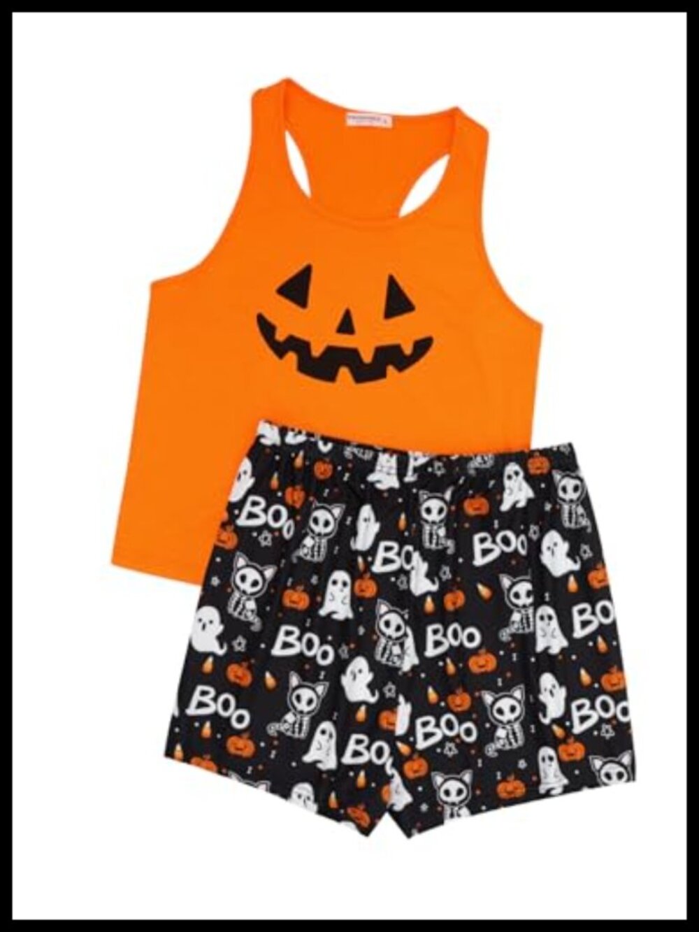 Halloween Pajama Set Tank Top & Shorts Sleepwear Pumpkin Print